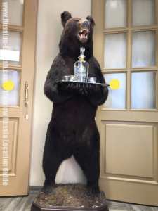 Russian bear greeting the visitors at the local café located in Central Moscow.