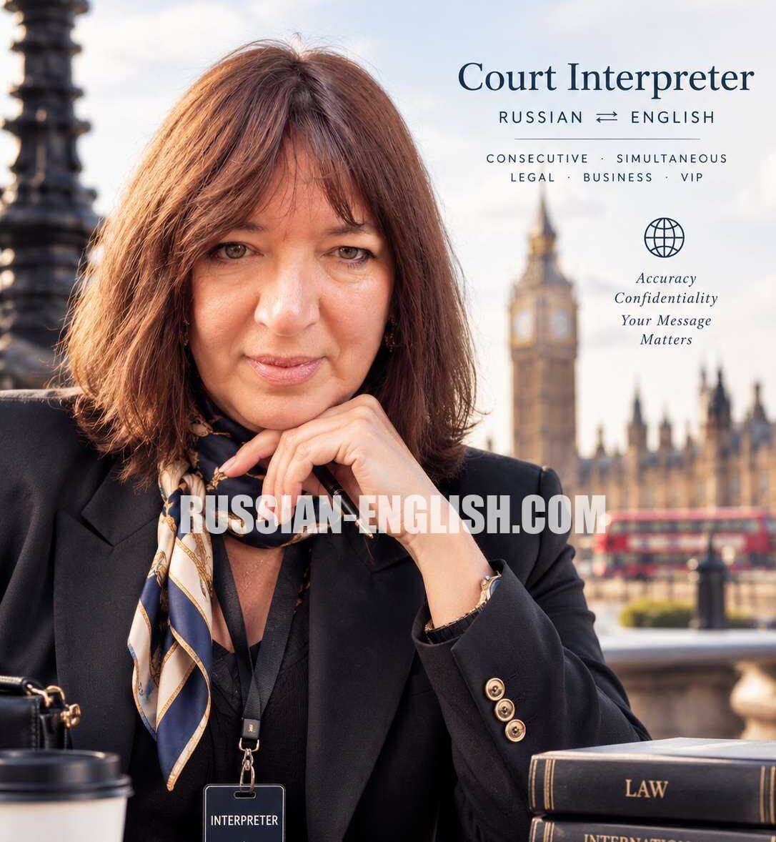 Russian-English court interpreter outside the Central Family Court and Court of Protection, High Holborn, London